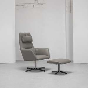 Qing Swivel Chair / Footstool - Grey + Leather