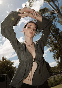 Womens Clothing: Afends Grace Cupro Tie Blouse - Deep Green