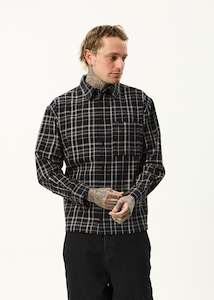 Mens: Afends Nights Recycled Flannel Long Sleeve Shirt - Black Check