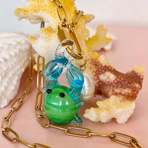 Crab and Pearl Carabiner Paperclip Chain Necklace