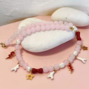 Pink Glass Necklace With Pops Of Red