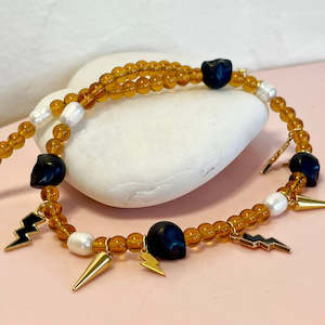Golden Yellow & Black Skull Bead Necklace
