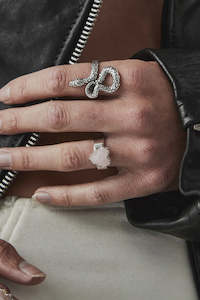 Jewellery: Stolen Girlfriends Club Baby Love Claw Ring - Silver/Rose Quartz