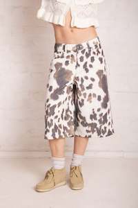 Womens Denim: Cow Hide Print Release Jorts