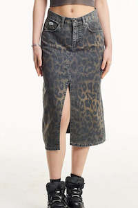Dark Leopard Midi Skirt