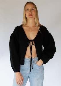 Womens Sweats Knits: Handknitted Tie Cardigan - Noir