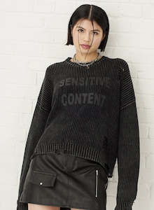 Womens Sweats Knits: Fragile Knit - Black Acid Wash Was $180 Now