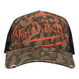 Caps: Trucker Hat - Camo Twill Khaki Orange