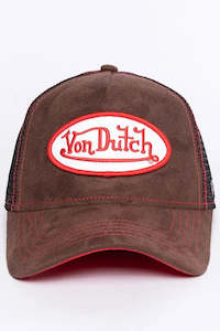 Von Dutch: Trucker Hat- Brown Suede and Red