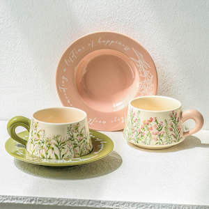 Drinkware: Floral Ceramic Cup & Saucer Set