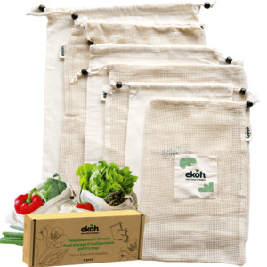 Pantry Reusables Storage: Organic Mesh and Cotton Reusable Produce Bags - Pack of 6