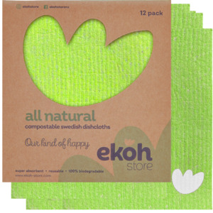 Bundles Multi Buys: Swedish Dishcloths Ultimate 12 pk Apple Green Multipurpose Compostable Cleaning Eco Dish Cloths