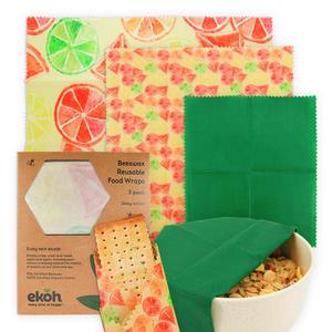Bundles Multi Buys: Beeswax Food Wraps Set of 3 Zesty Lemon Prints Reusable Organic Beeswax Food Wraps
