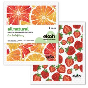 Swedish Dishcloths Eco Dish Cloths 2 Pack Strawberry Citrus Prints Cleaning Cloths