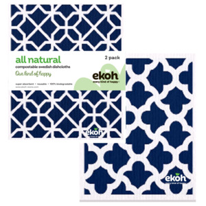Swedish Dishcloths 2 Pack Navy Geometric | Reusable Eco Kitchen Cloths