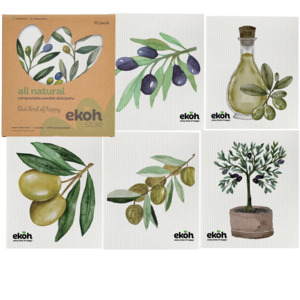 Swedish Dishcloths 12 Pack Olive Prints - Reusable Eco Cleaning Cloths