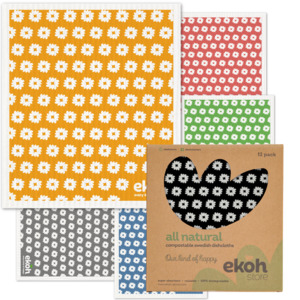 Swedish Dishcloths 12 Pack Daisy Print | Reusable Eco Cleaning Cloths