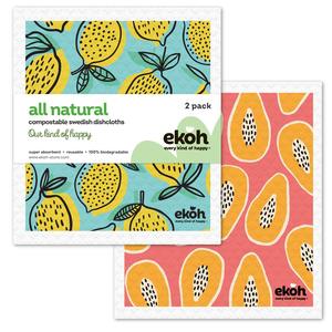 Bundles Multi Buys: Swedish Dishcloths 2 Pack Papaya Lemons | Reusable Eco Cloths