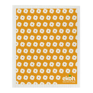 Swedish Dishcloth Artist Daisy Pumpkin - Reusable Eco Sponge Cloth 1pc