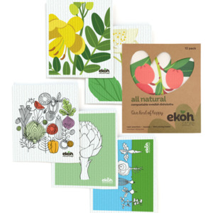 Swedish Dishcloths 12 Pack Zero Waste: Swedish Dishcloths 12 Pack Botanical Prints - Reusable Eco Cleaning Cloths