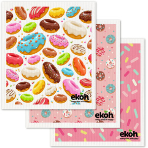 Swedish Dishcloths 3 Pack Fun Prints: Swedish Dishcloths 3 Pack Sweet Treats - Reusable Eco Cleaning Cloths
