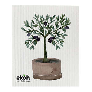 Swedish Dishcloths Singles Create Your Own: Swedish Dishcloth Olive Topiary Print - Reusable Eco Sponge Cloth 1pc