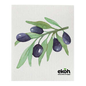 Swedish Dishcloths Singles Create Your Own: Swedish Dishcloth Black Olives Print - Reusable Eco Sponge Cloth 1pc