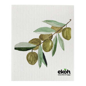 Swedish Dishcloths Singles Create Your Own: Swedish Dishcloth Olive Leaves Print - Reusable Eco Sponge Cloth 1pc