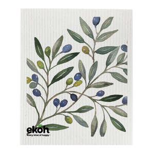 Swedish Dishcloths Singles Create Your Own: Swedish Dishcloth Olive Branch Print - Reusable Eco Sponge Cloth 1pc