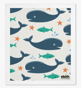 Swedish Dishcloths Singles Create Your Own: Swedish Dishcloth Blue Whale Print - Reusable Eco Sponge Cloth 1pc