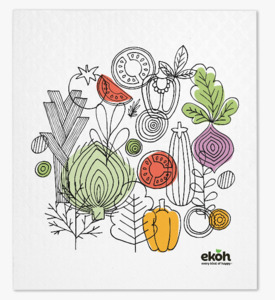 Swedish Dishcloths 2 Pack: Reusable Swedish Dishcloth – 1pc – Veggie Print Kitchen Cleaning Cloth – Plastic-Free & Compostable | EKOH