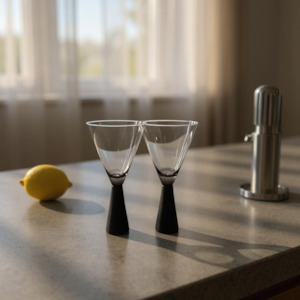 Wine Glass: Wide Smoky Black White Wine Glass