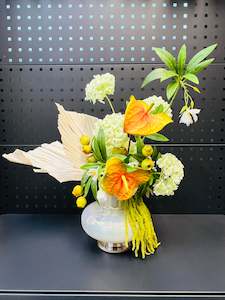 Fluted Glass Cylinder White Vase With Flower
