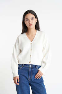 Clothing Cardigans Jackets: Huffer Bella Knit Cardigan | Chalk