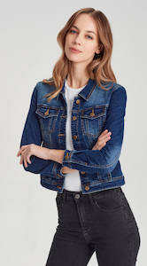 Clothing Cardigans Jackets: Junkfood DIXIE | Dark Blue Stretch Denim Jacket