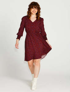 Clothing Sass: Sass Candice V-neck Mini Dress - Wine Animal
