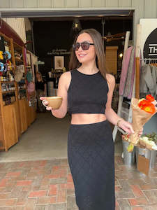 Clearance Sale: MINK PINK Solano Diamond Knit Midi Skirt - Black