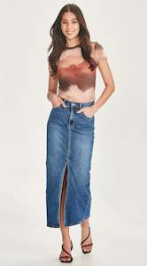 Clothing Skirts: Junkfood Hazel Long Skirt - Blue