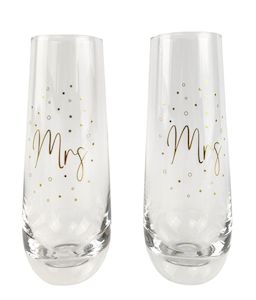 Giftsandhome Homeware: Mrs & Mrs Stemless Champagne Glasses - set of 2