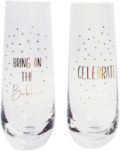 Giftsandhome Homeware: Celebrate Stemless Champagne Glasses - set of 2