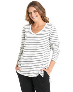 Clothing Betty: Betty Basics Bonnie Long Sleeve Top - White/Black Stripe