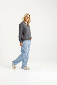 Clothing Sweaters: Homelee Camilla Collar Crew | Graphite with Blossom Velvet Ribbon