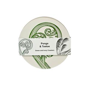 Giftsandhome: Jo Luping Design - Green and Ivory Set of 4 | Round Coasters
