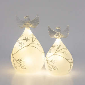 Stellar Lights Frosted Round Glass Angel