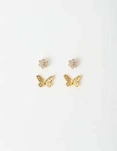Earrings: Stella + Gemma Stud Set | Butterfly & Flower