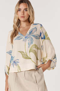 Clothing Tops: Fate & Becker Anthea Top | White Floral Ivory