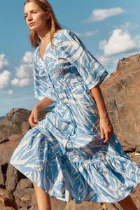 Clothing Betty: Betty Basics Moxie Dress | Blue Abstract