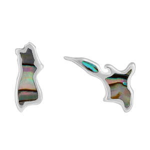 Earrings: Little Taonga Sterling Silver Paua NZ Map Studs