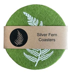 Jo Luping Design - Silver Fern on Green | Ecofelt Coasters