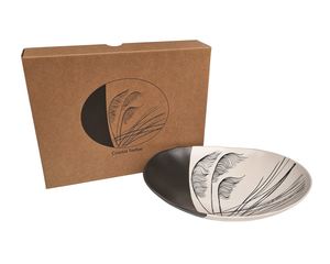 Giftsandhome: Jo Luping Design - Coastal Toetoe Dipped Black on White | 24cm Porcelain Bowl